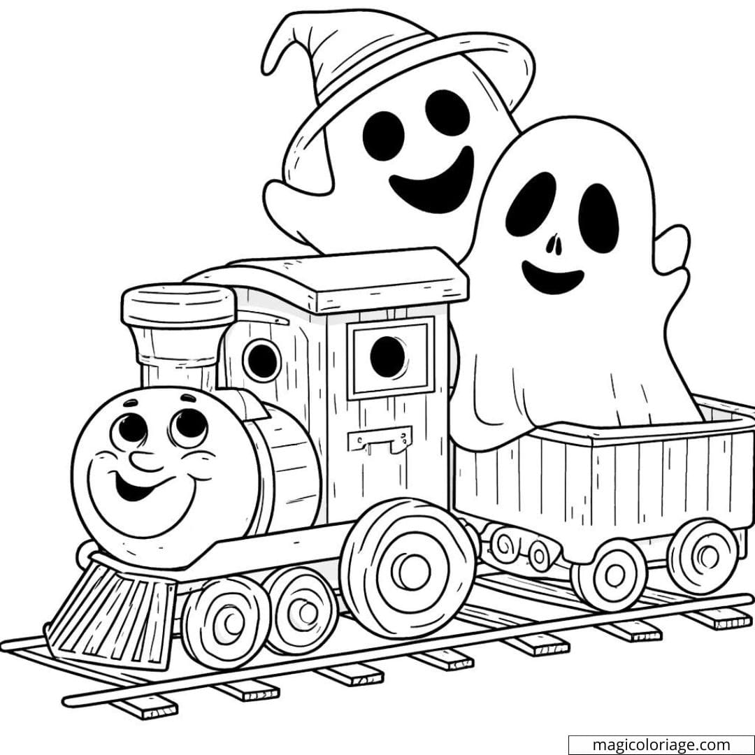 Coloriage Halloween de train fantôme pour maternelle