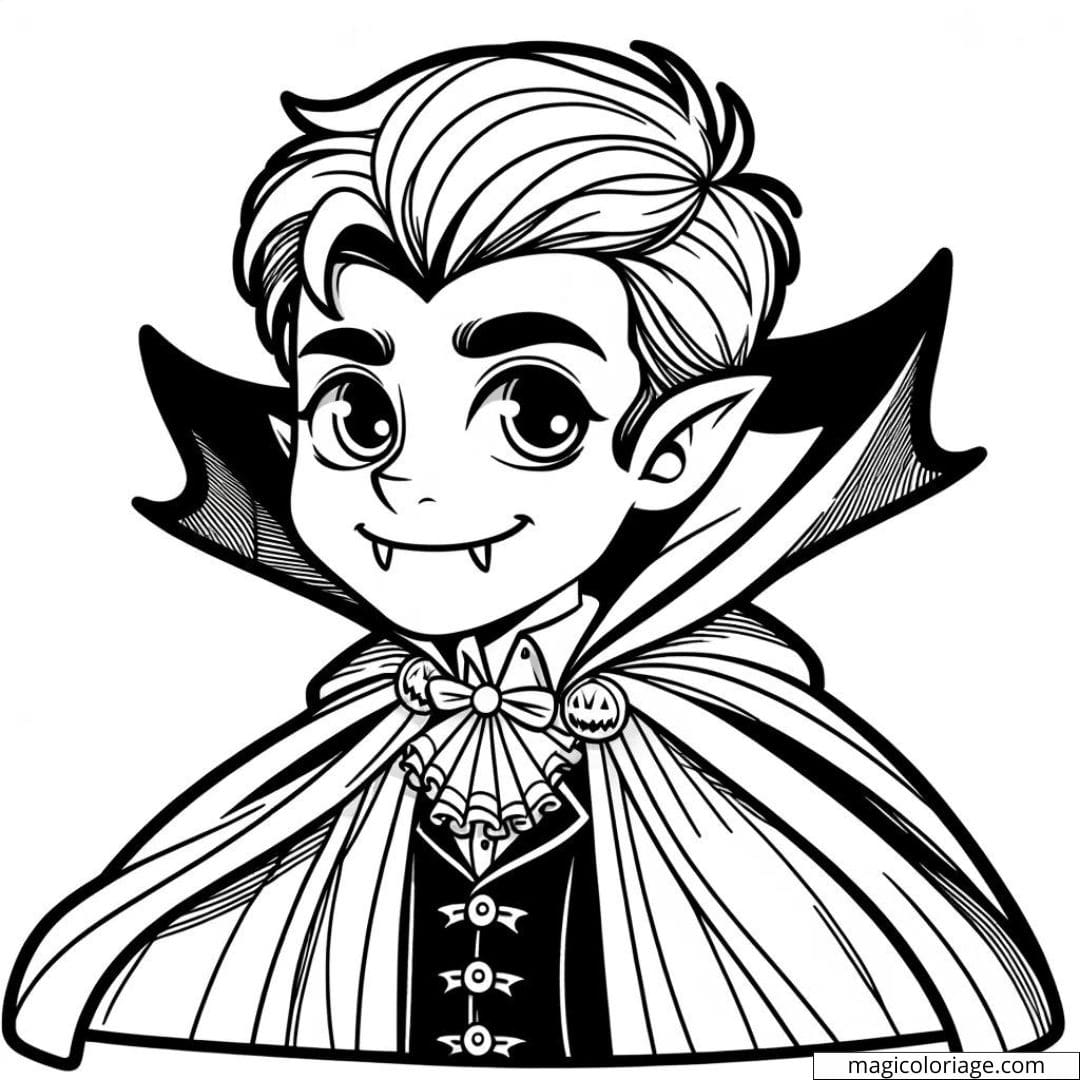 Coloriage Halloween de vampire avec cape pour enfants
