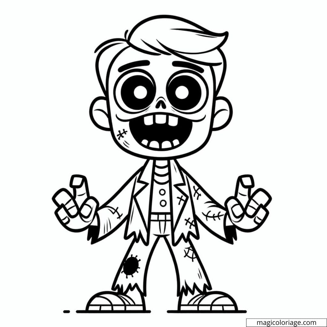 Coloriage Halloween de zombie marrant pour maternelle
