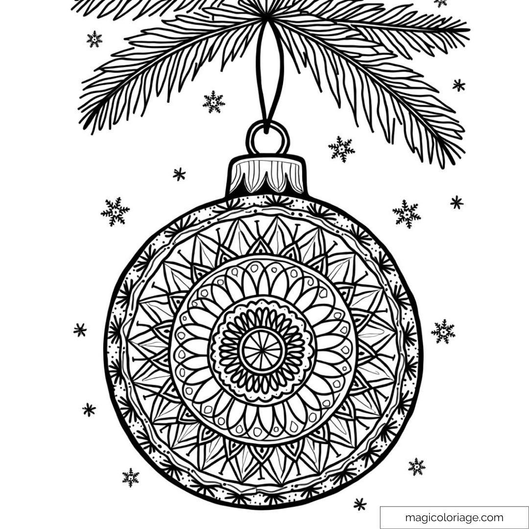Boule de Noël avec dessins de mandala et flocons de neige