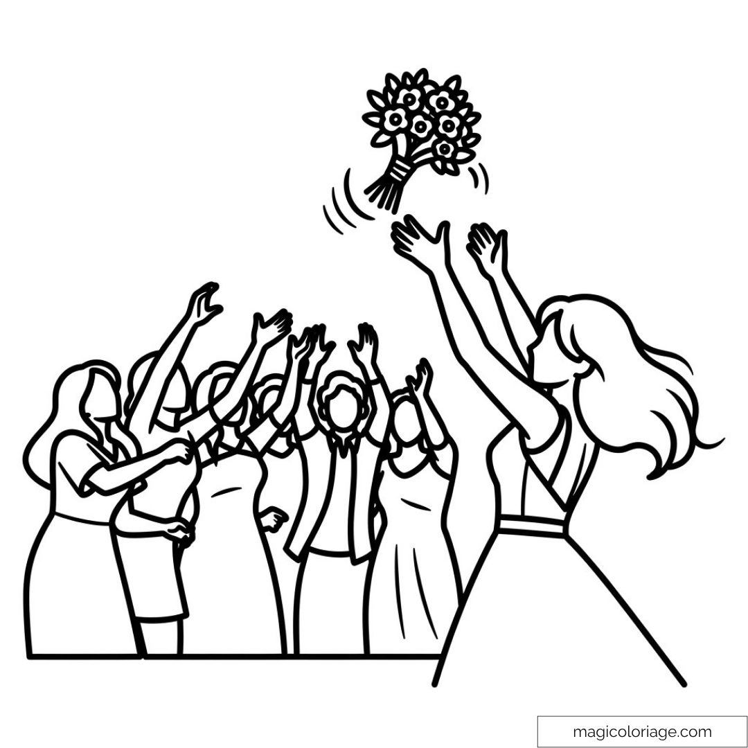 Image de femmes à un mariage attrapant un bouquet
