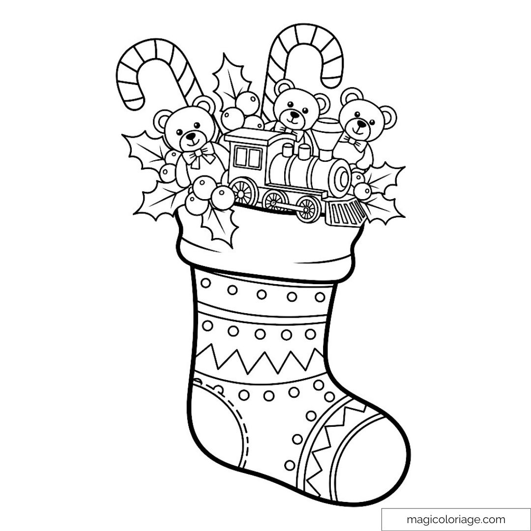 Botte de Noël à colorier avec jouets