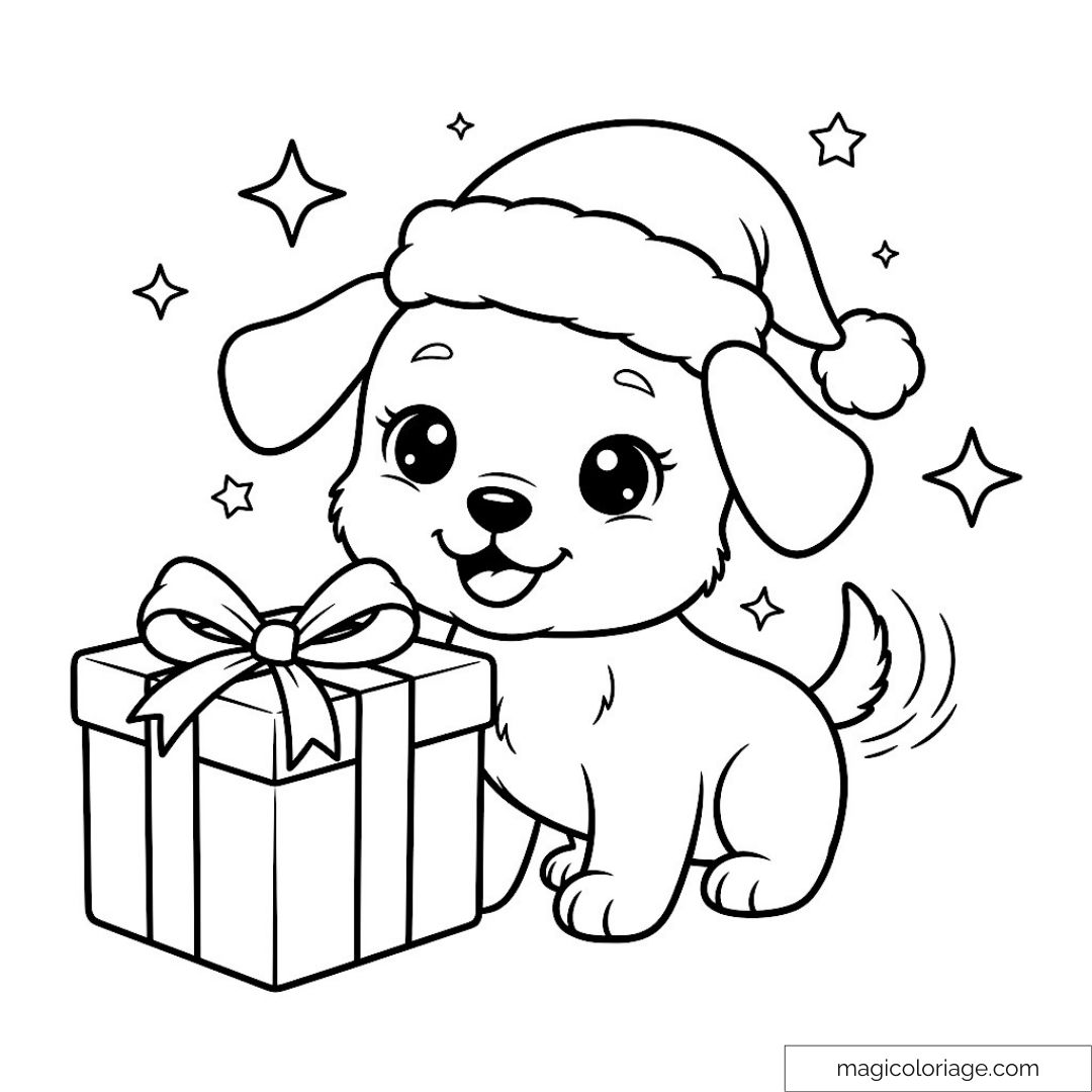 Chiot de Noël avec cadeau