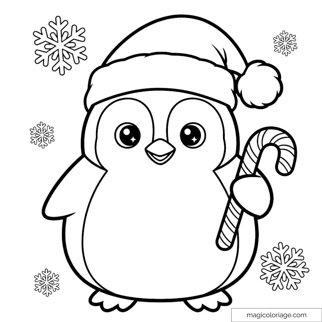 Pingouin de Noël avec chapeau et sucre d'orge