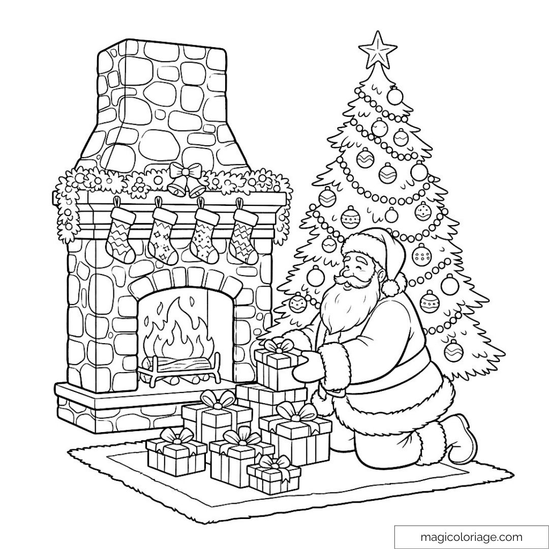 Dessin de Père Noël avec cheminée