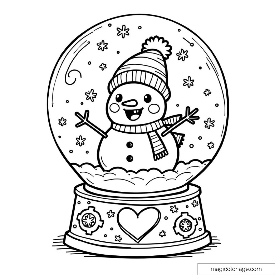 Dessin bonhomme de neige dans boule à neige