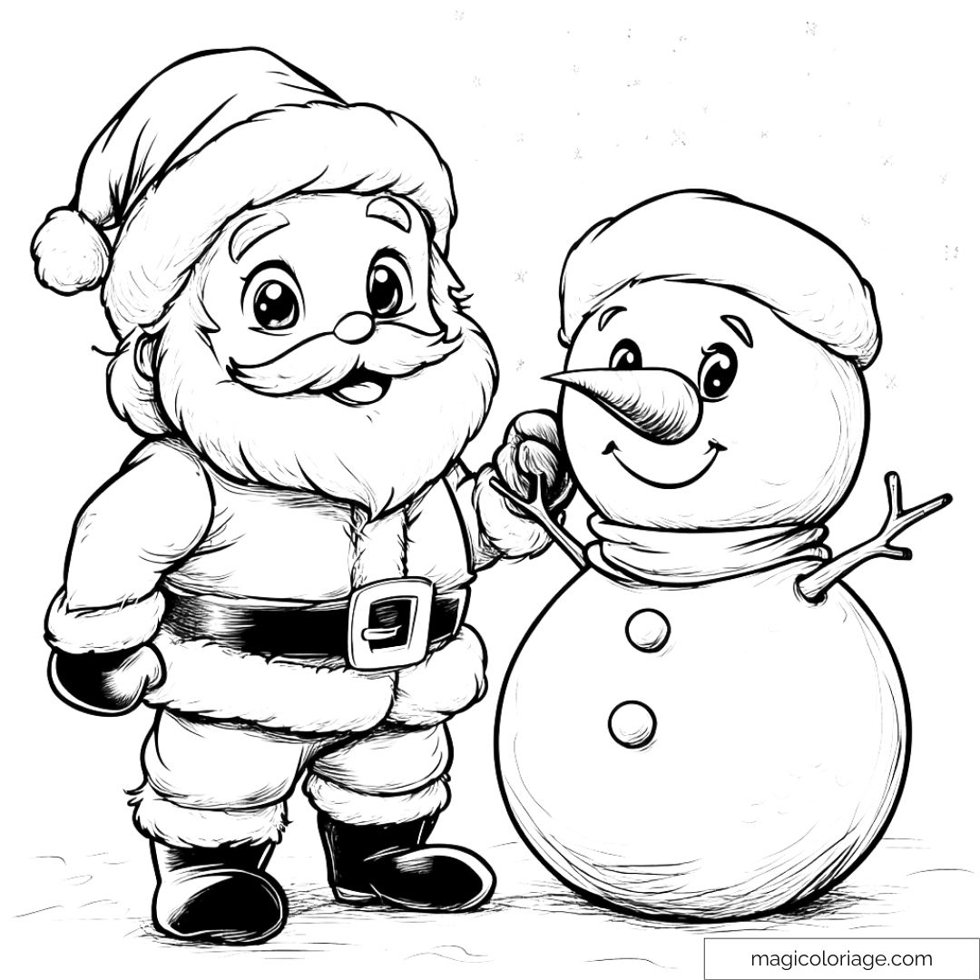 Père Noël et bonhomme de neige souriant