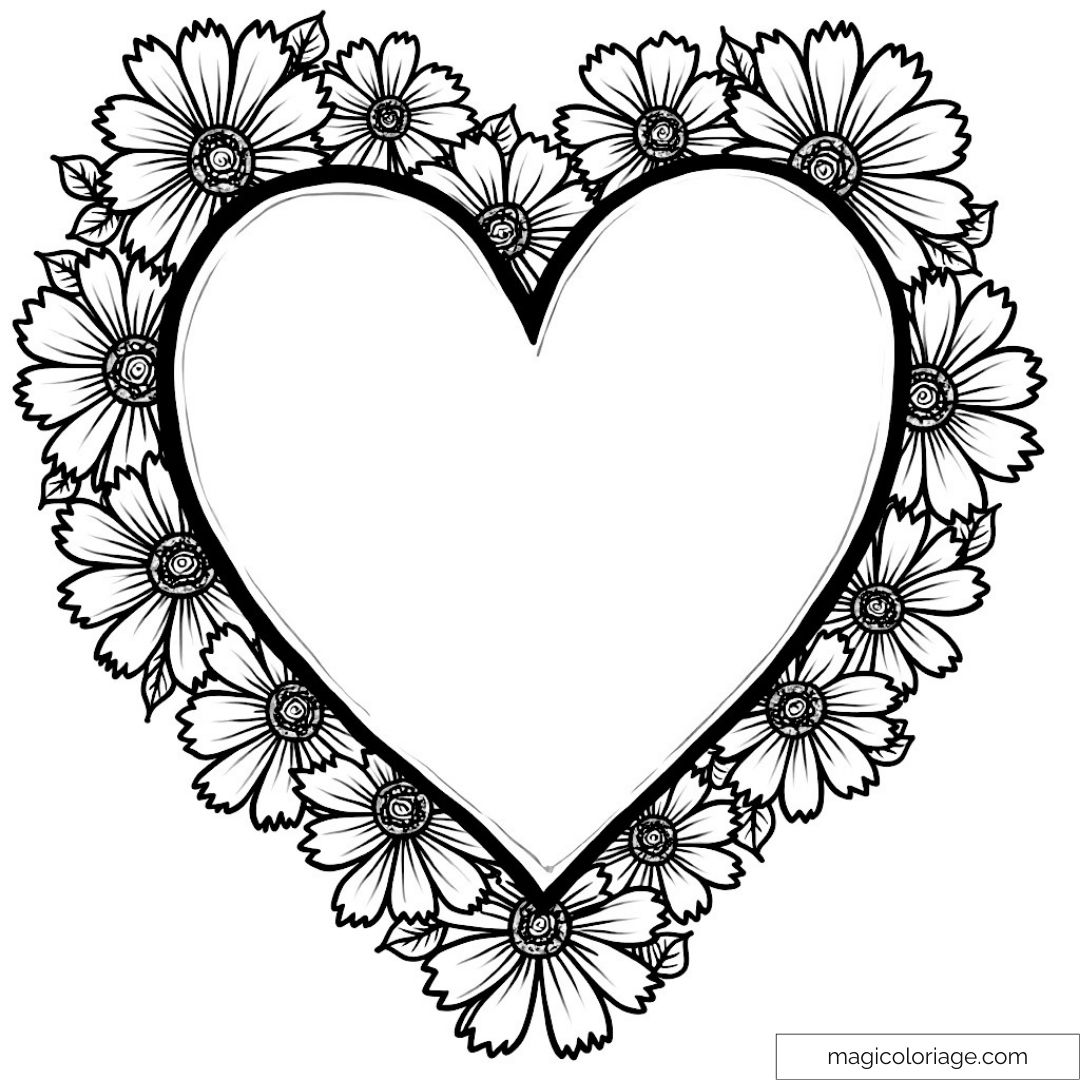 Dessin de cœur floral à colorier