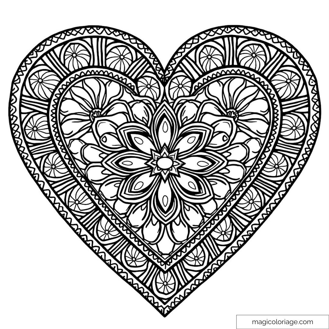 Dessin de mandala en forme de cœur