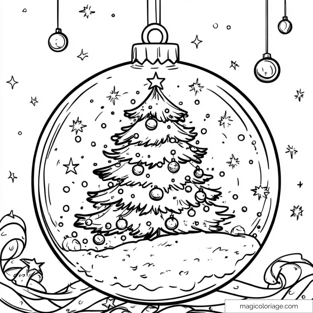 Image de boule de Noël avec sapin à colorier