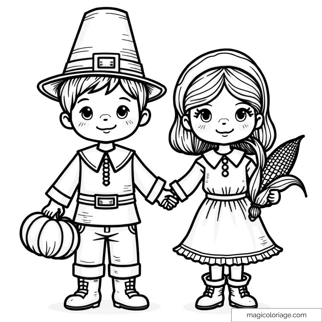 Enfants en costumes traditionnels de Thanksgiving
