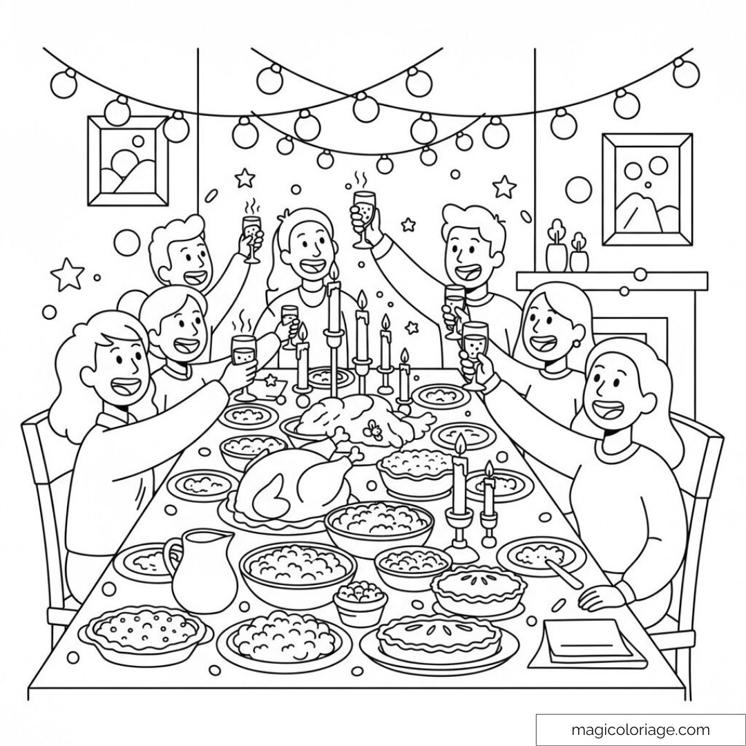 Image de famille célébrant autour d'un repas festif
