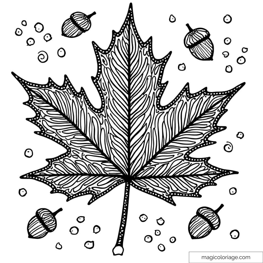 Dessin de feuille d'érable et glands
