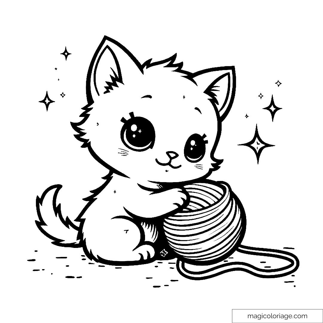 Chaton mignon jouant avec une pelote de laine