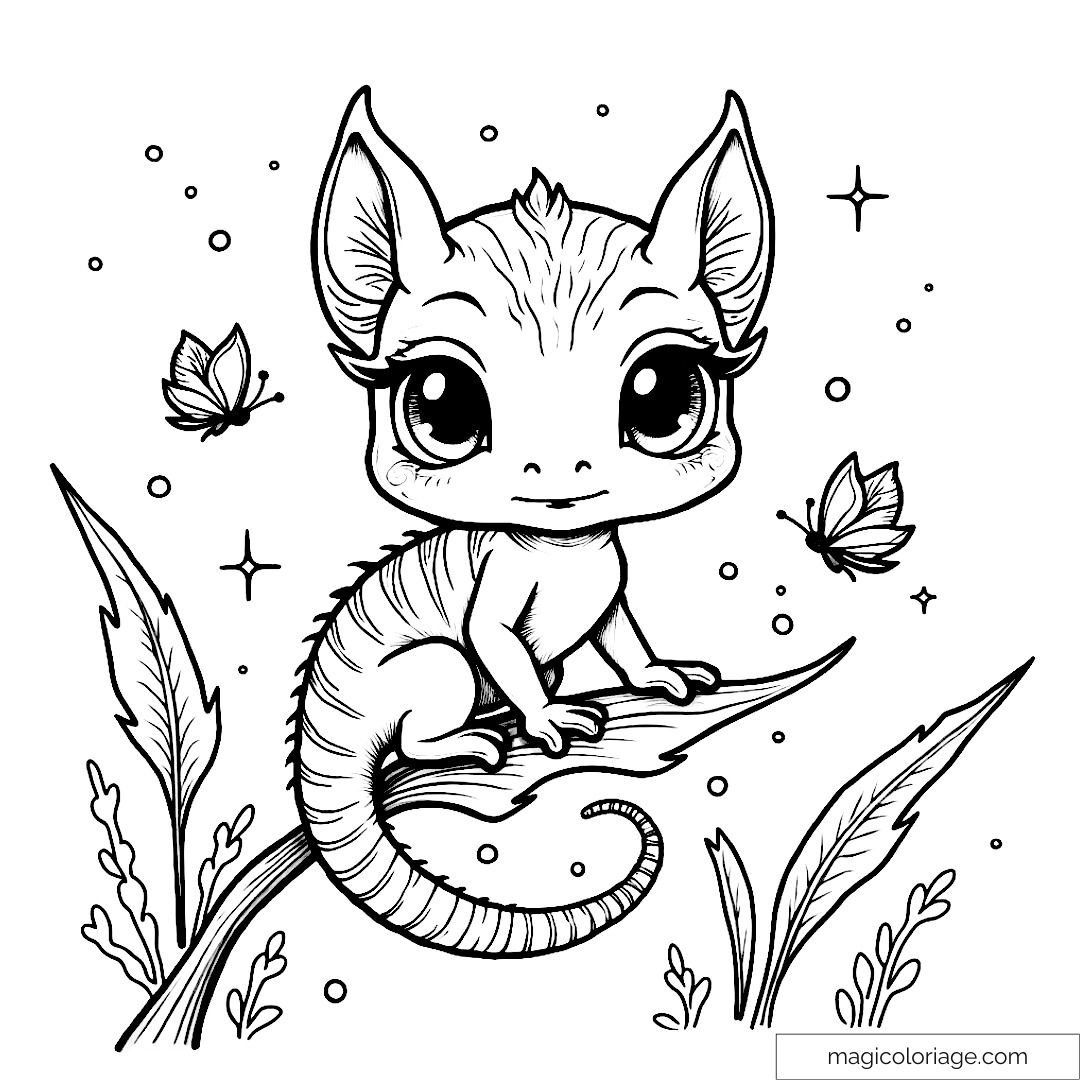 Coloriage créature mignonne et papillons pour enfants