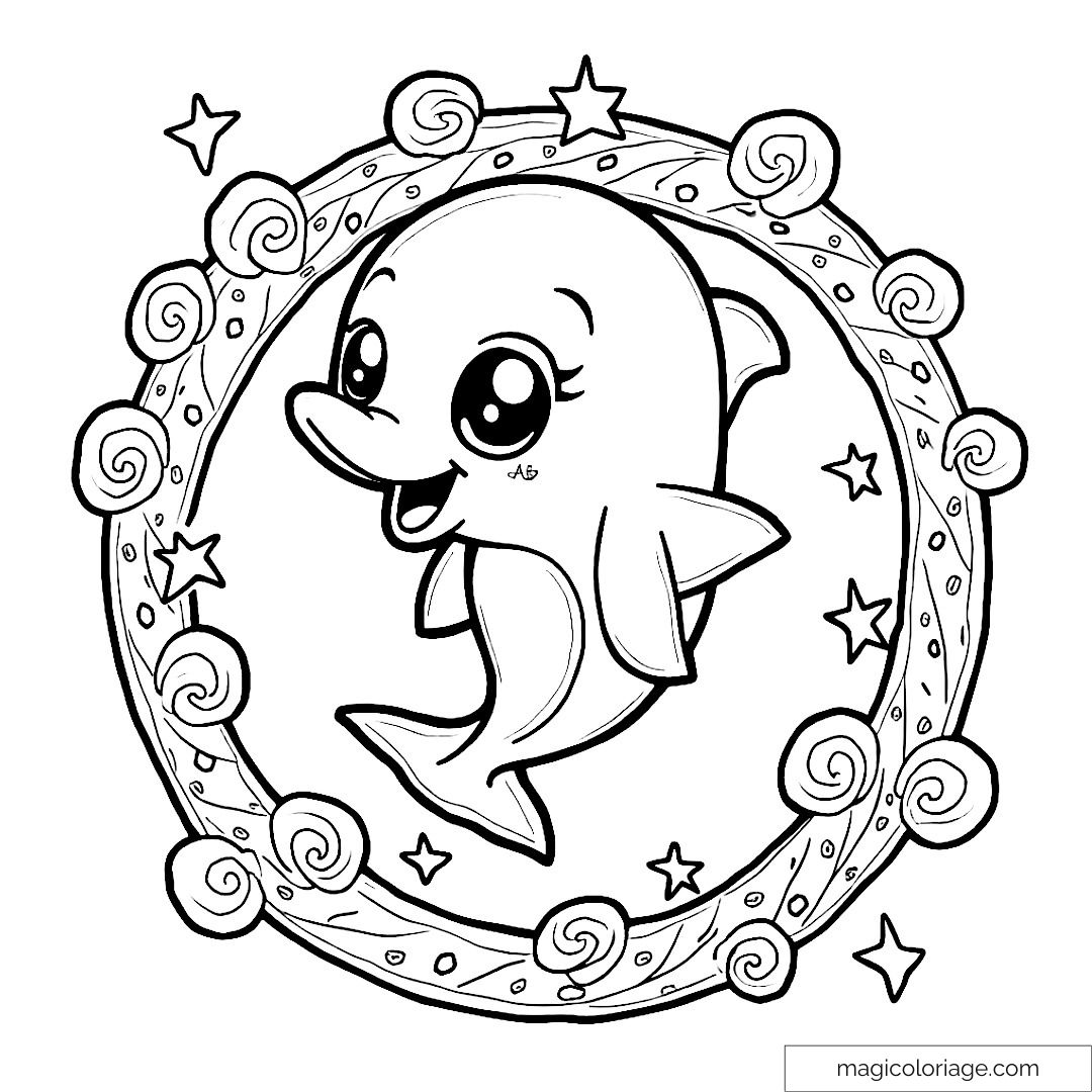 Coloriage à imprimer avec dauphin souriant
