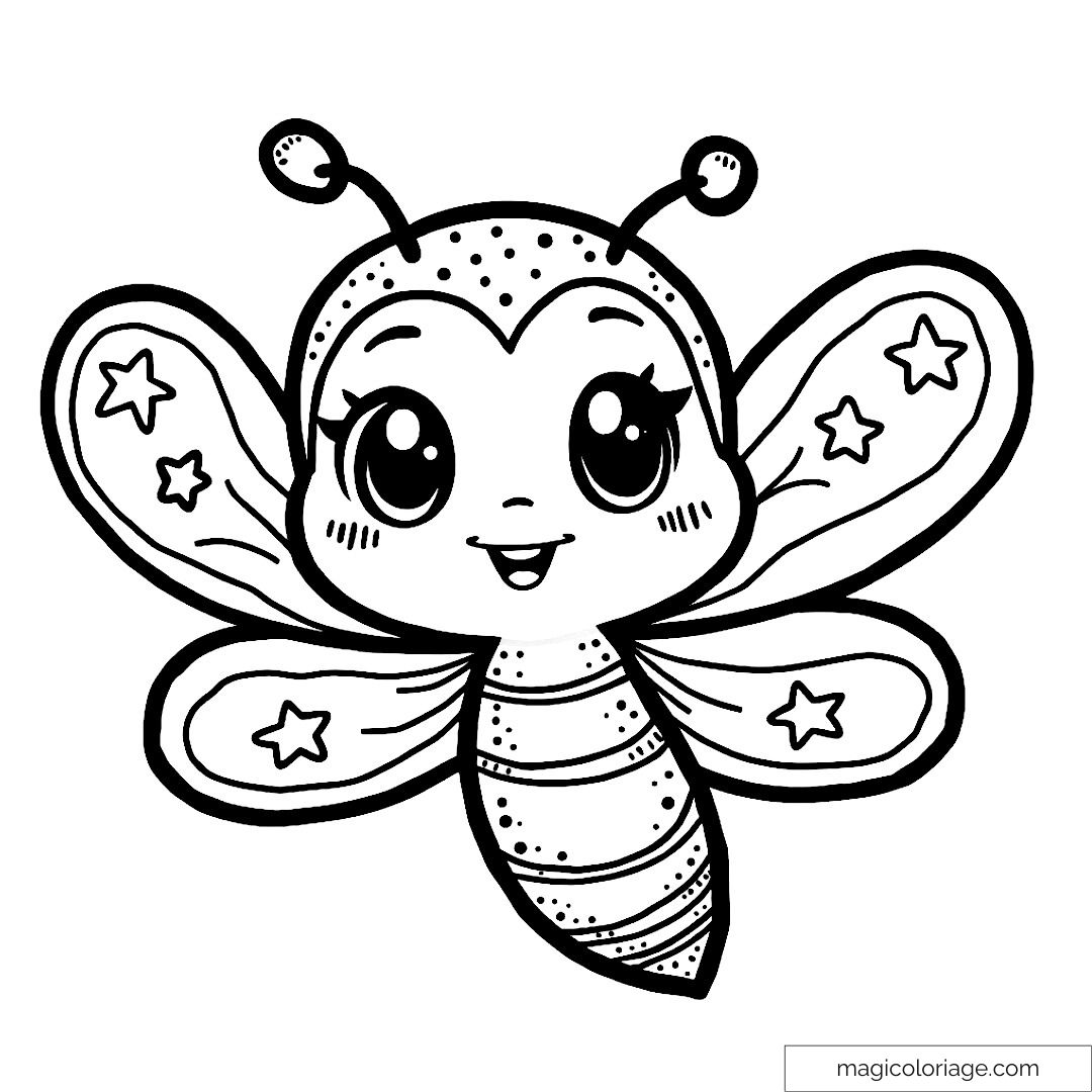 Abeille mignonne aux grandes ailes étoilées à colorier