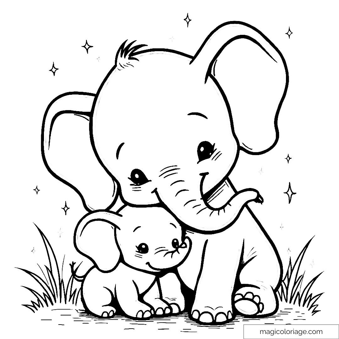 Dessin d'éléphants mignons à colorier pour enfants