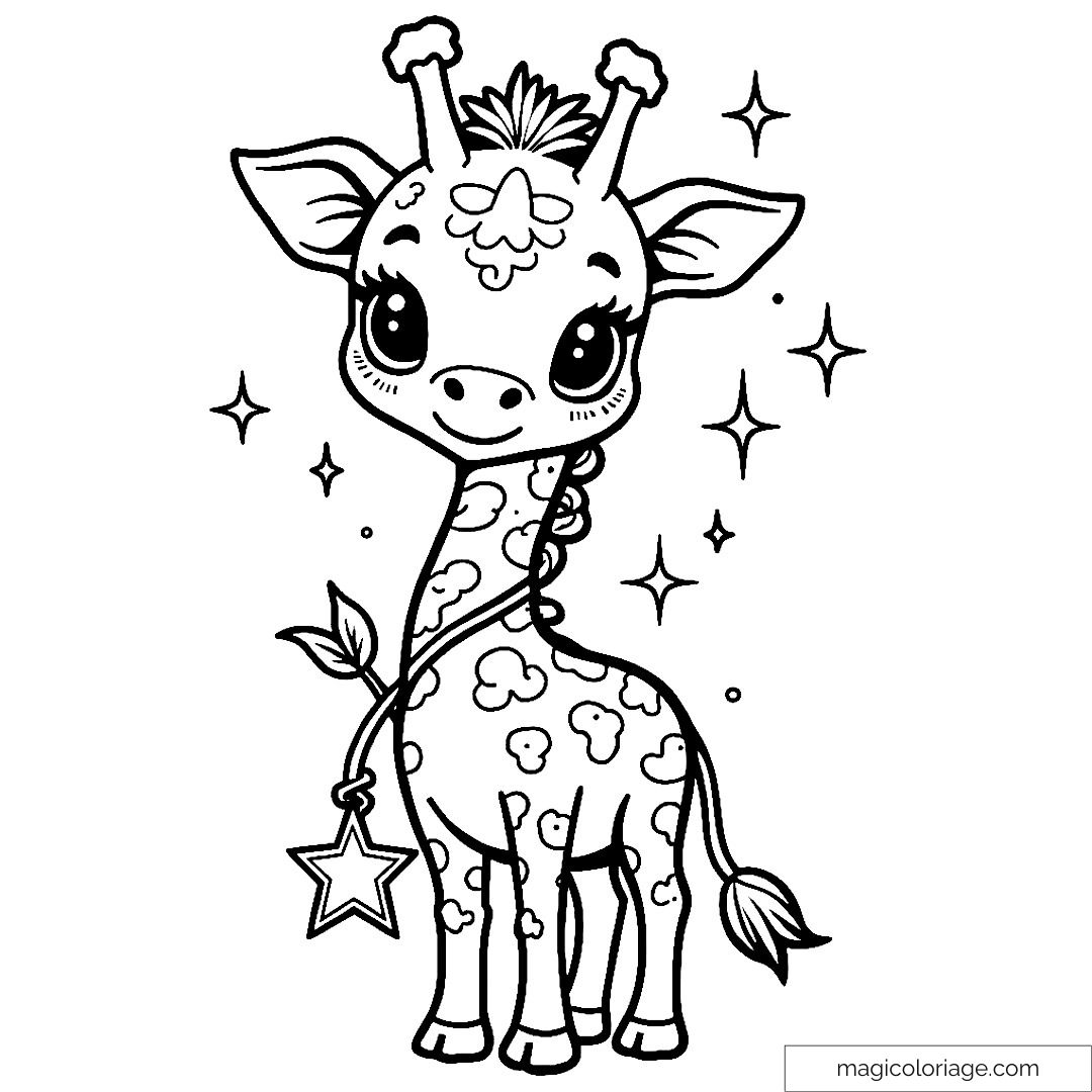 Coloriage girafe magique avec étoile et brillants