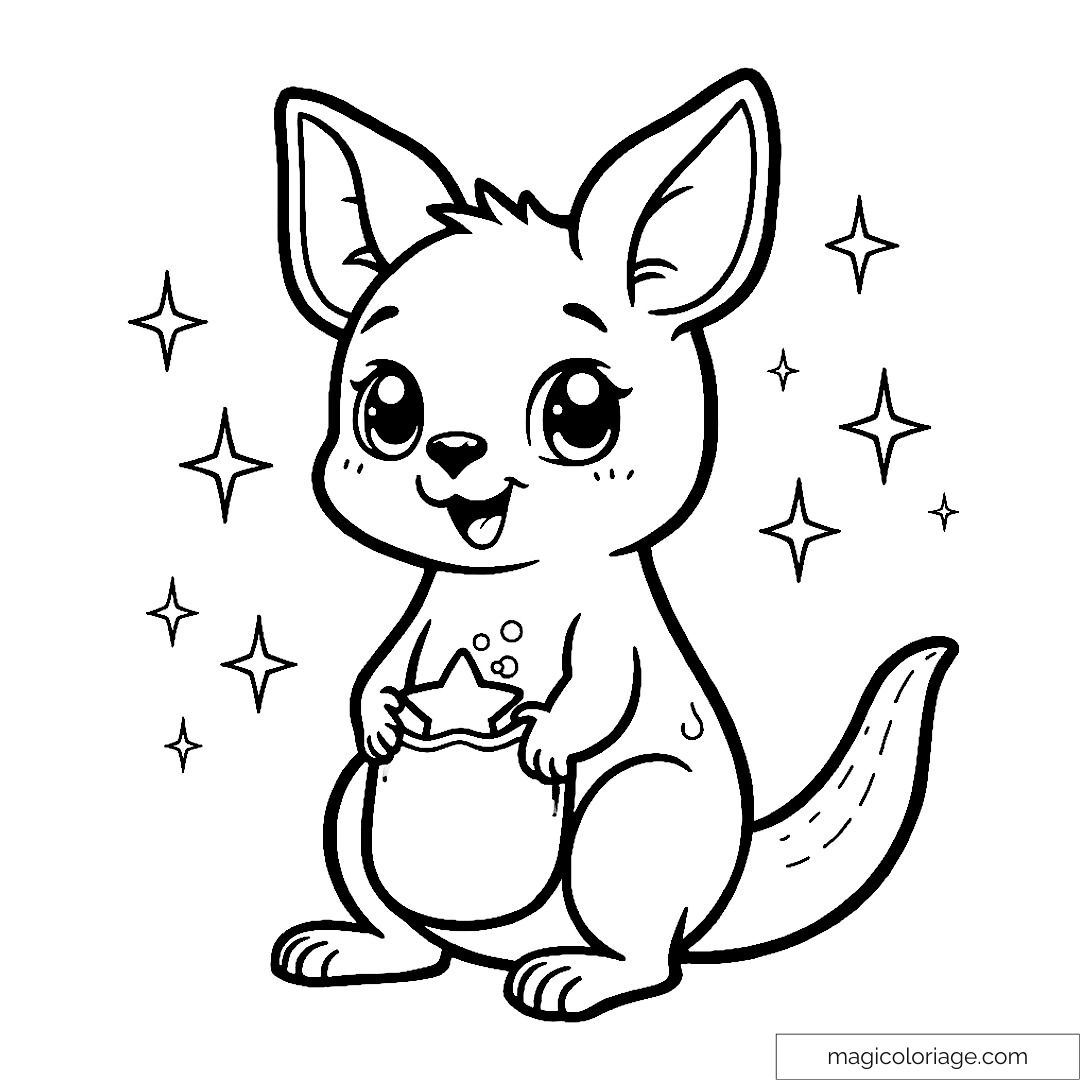 Kangourou mignon avec poche et étoiles