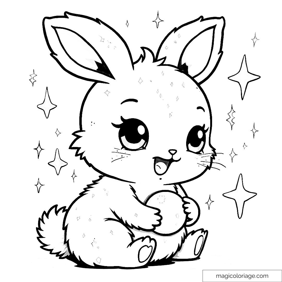 Lapin mignon tenant un œuf avec étoiles scintillantes