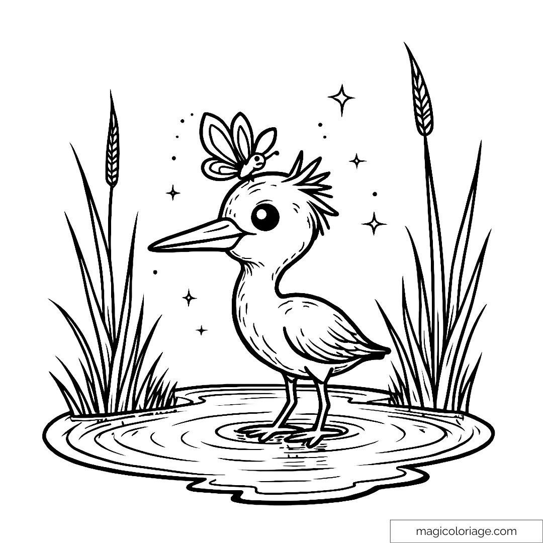 Coloriage d'un oiseau mignon avec libellule