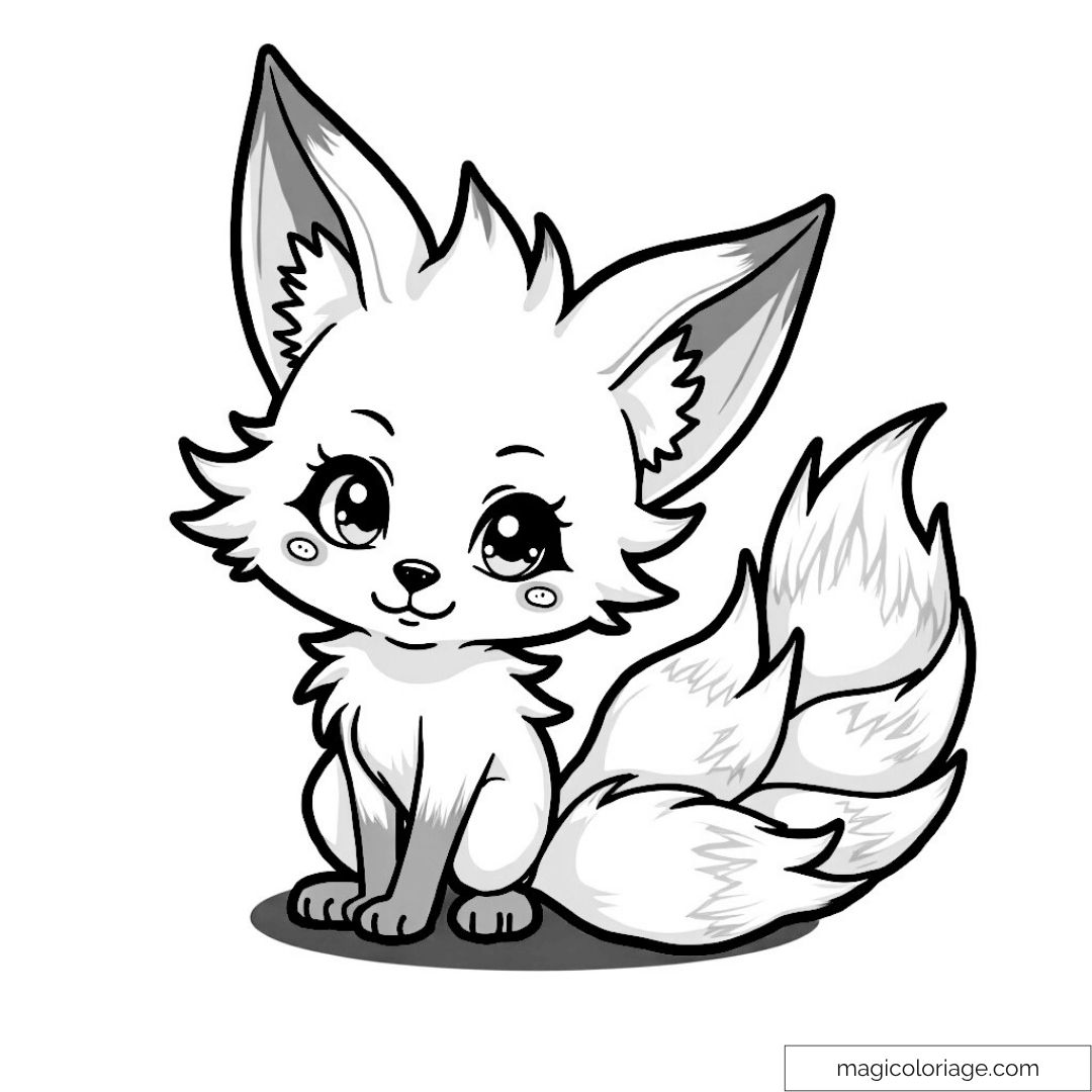 Dessin de renard mignon à neuf queues