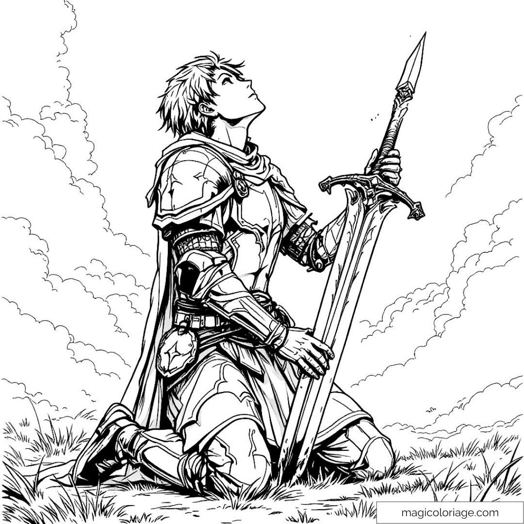 Chevalier à genoux avec épée