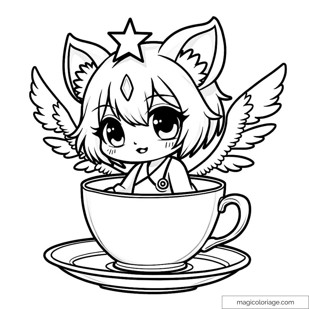 Dessin de personnage mignon avec ailes dans une tasse