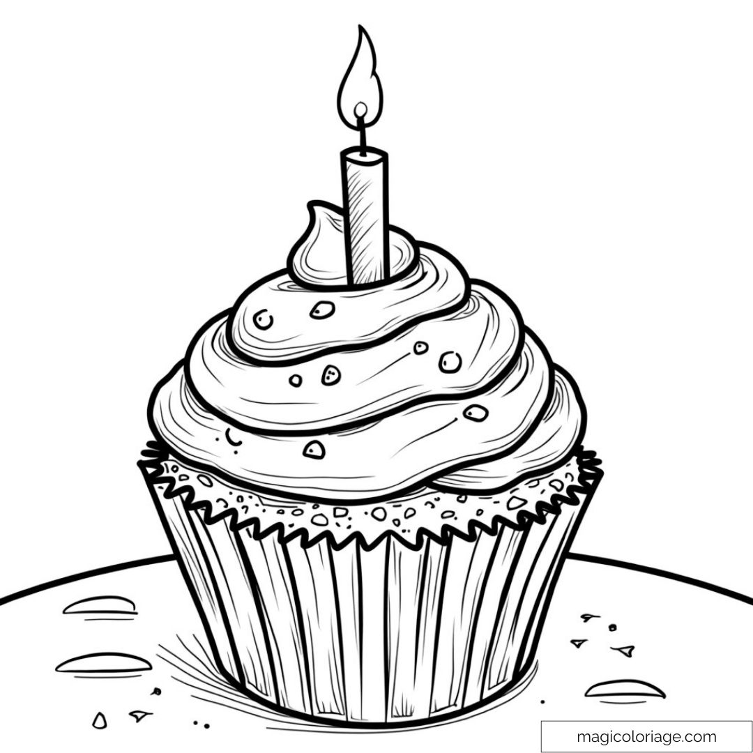 Dessin de cupcake anniversaire avec bougie allumée