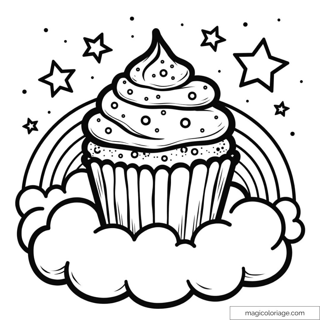 Cupcake avec glaçage sur un nuage