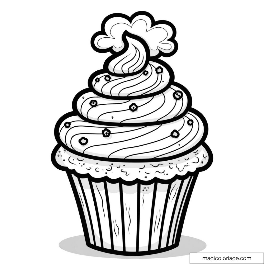 Dessin de cupcake à colorier avec chantilly et décorations