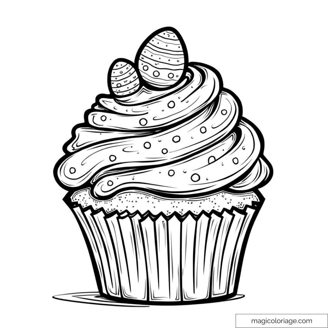 Dessin de cupcake avec glaçage et œufs décorés