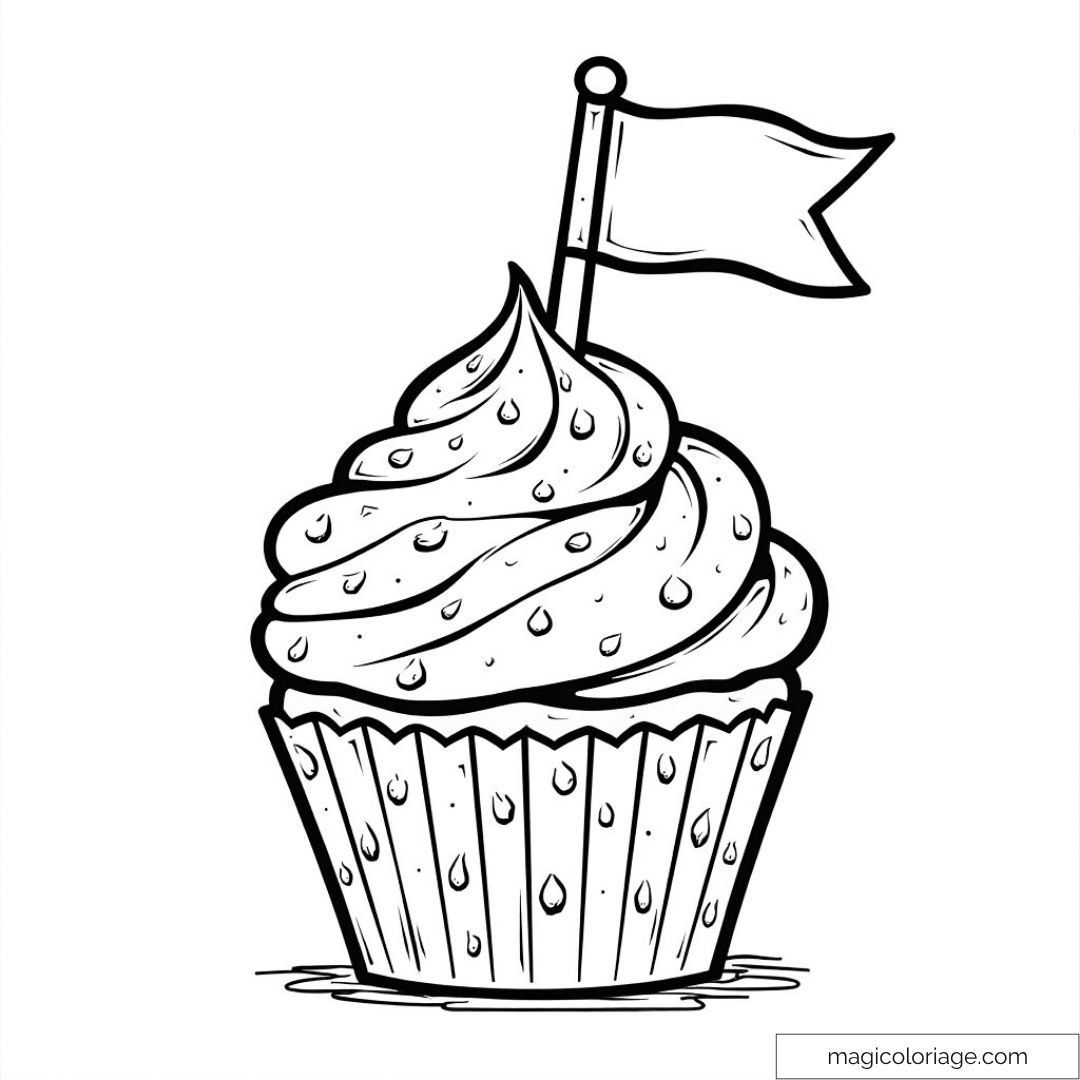 Cupcake à colorier avec crème et drapeau
