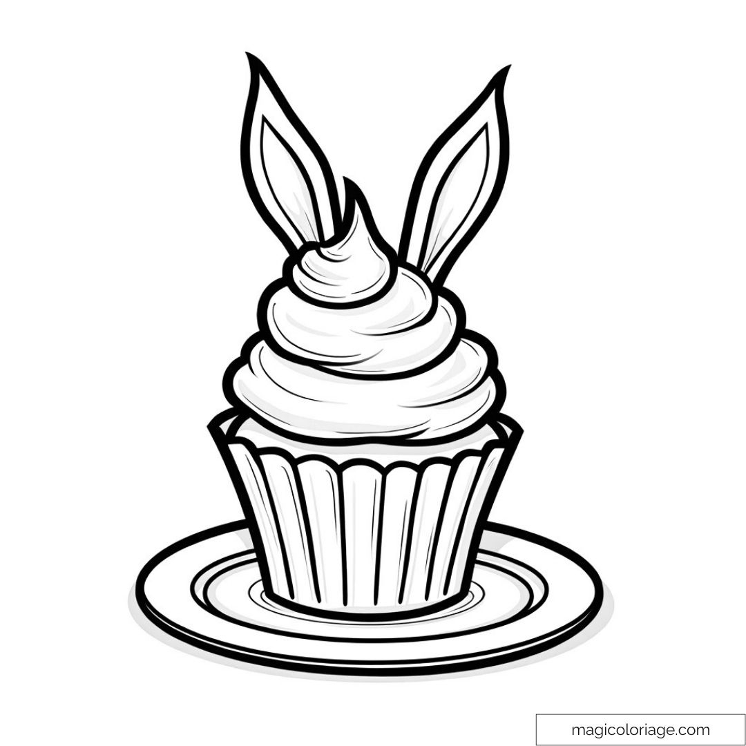 Cupcake avec oreilles de lapin sur une assiette