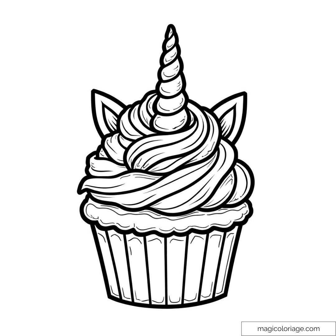 Cupcake licorne à colorier