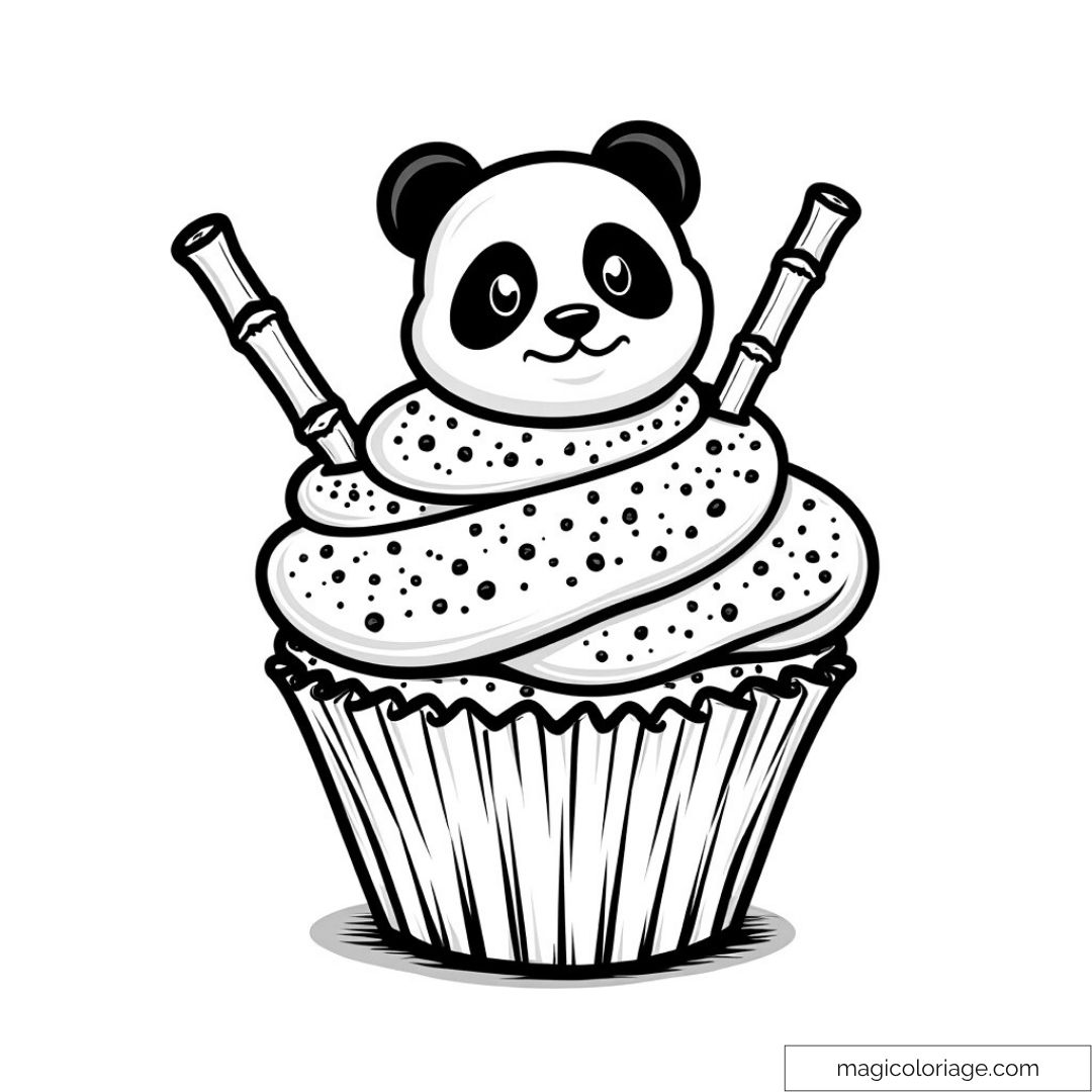 Image d'un cupcake avec une tête de panda et des bâtons de biscuit