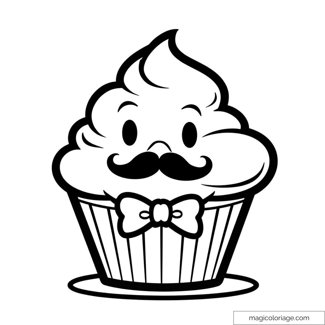 Cupcake moustachu à colorier