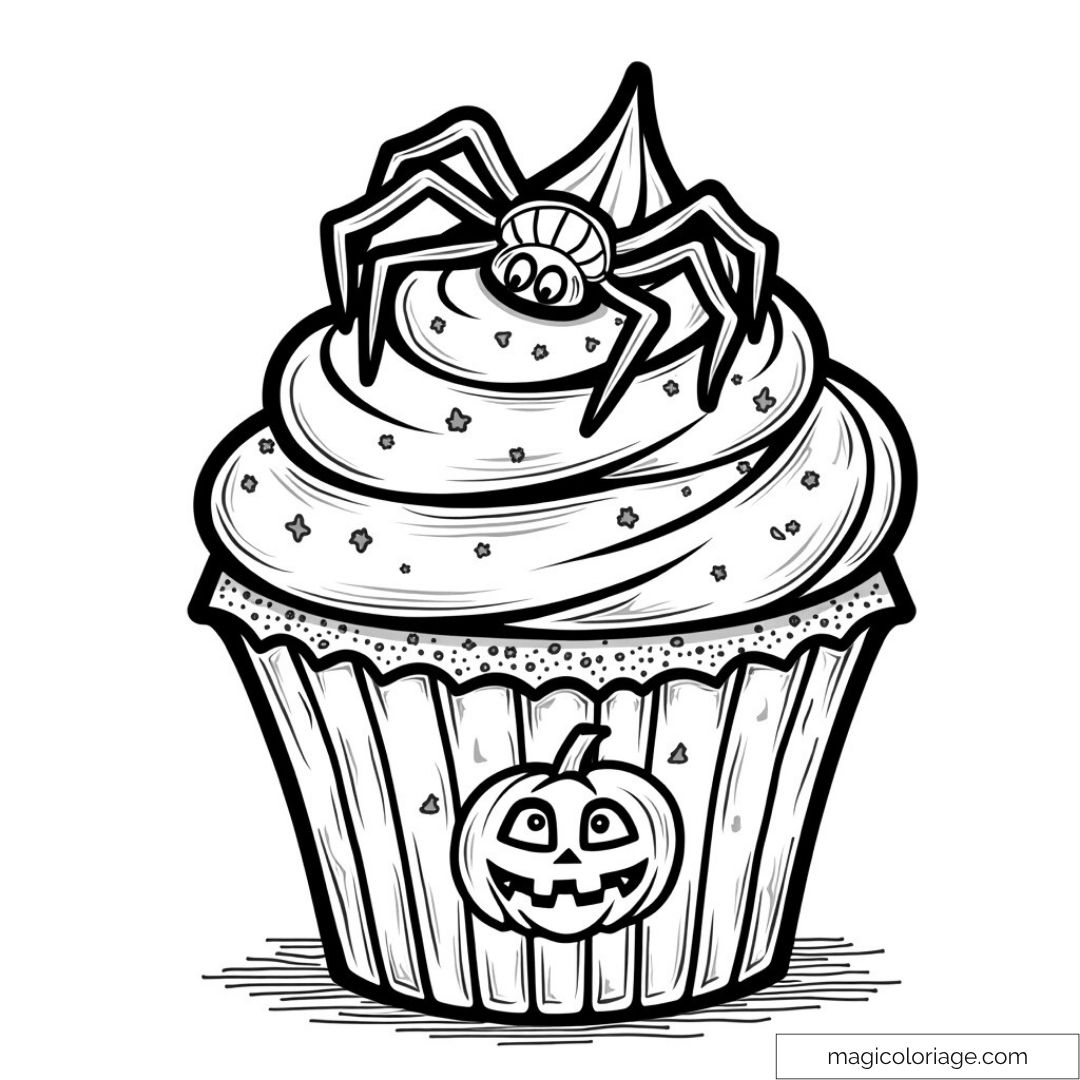 Cupcake Halloween avec araignée et citrouille
