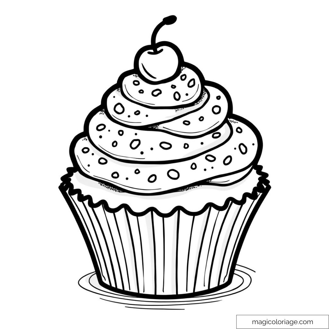 Dessin de cupcake au glaçage crémeux et cerise