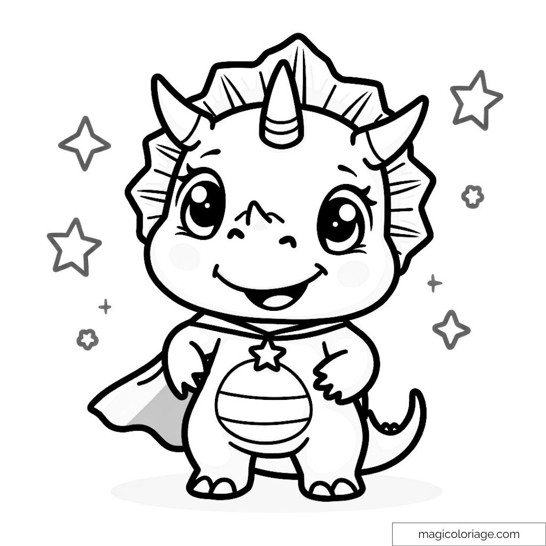 Bébé dragon mignon avec cape et étoiles à colorier