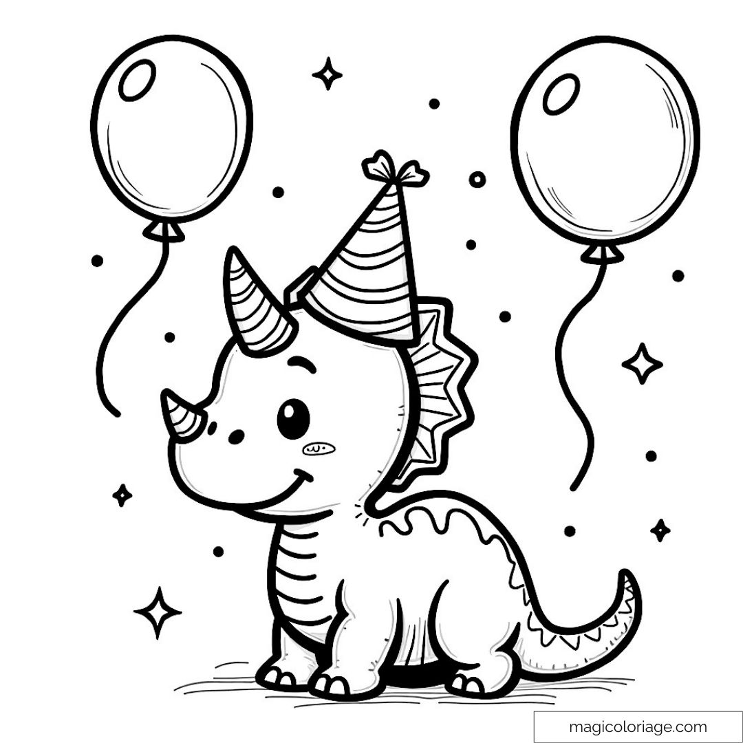 Dessin de dinosaure avec chapeau de fête