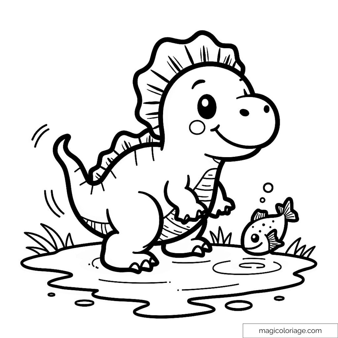 Dinosaure mignon avec un poisson