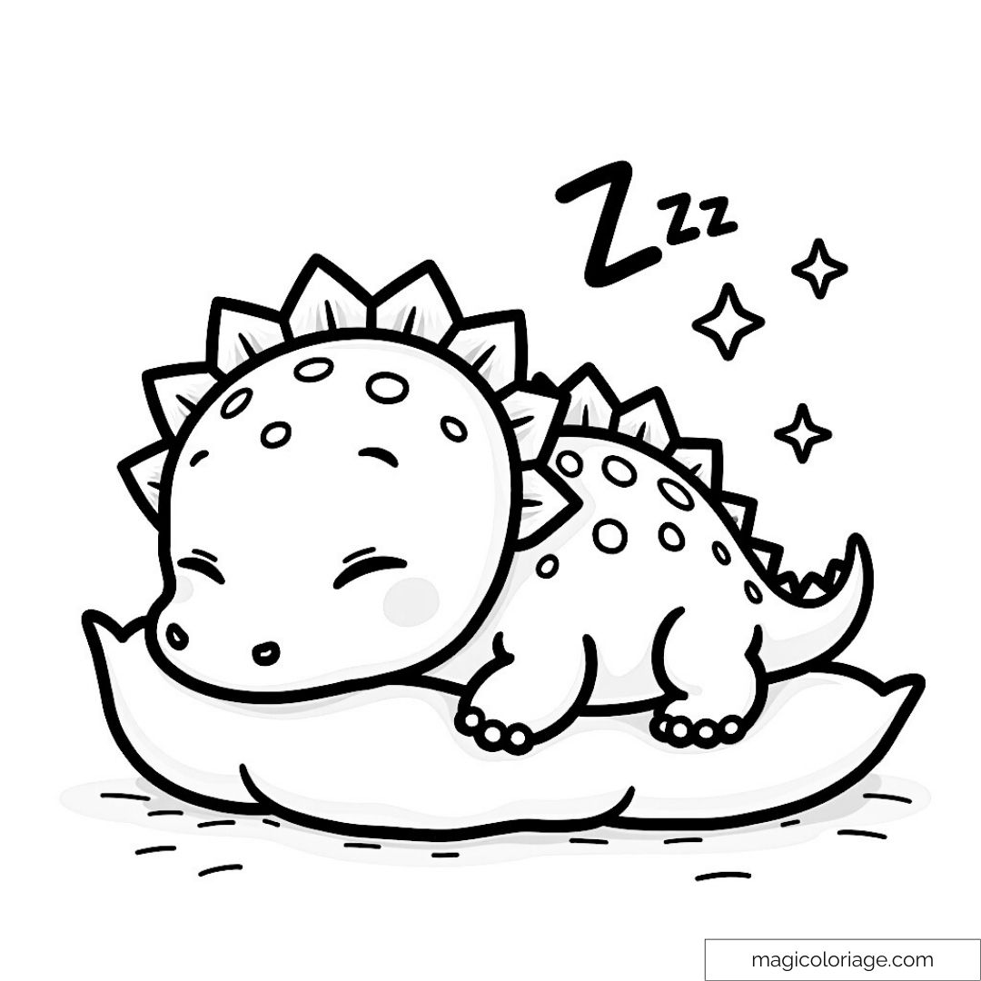 Petit dinosaure mignon endormi sur un coussin