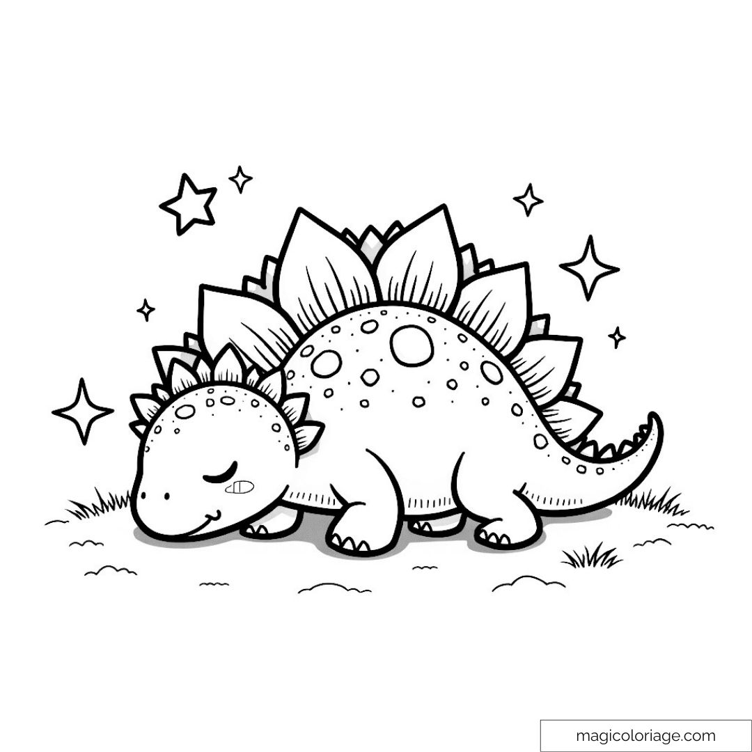 Dinosaure endormi sous les étoiles à colorier pour enfants