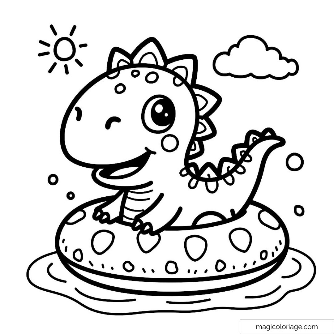 Dessin de dinosaure mignon avec bouée et soleil