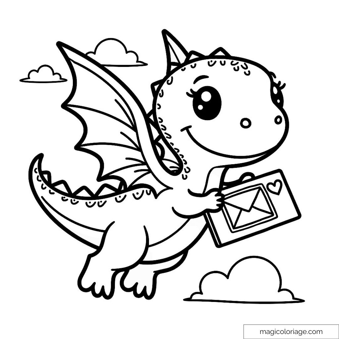 Petit dragon souriant tenant une lettre