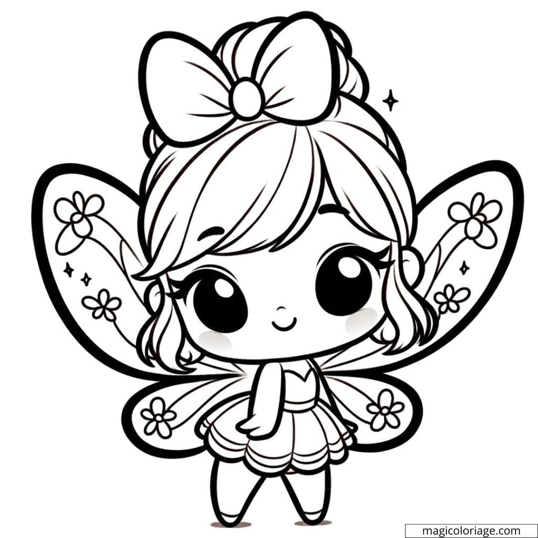 Coloriage de fée Disney Kawaii avec des ailes.
