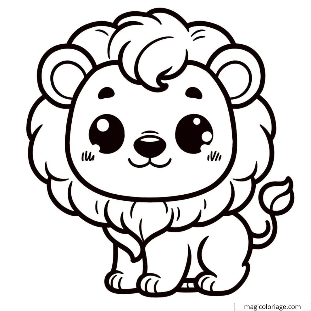 Coloriage de lionceau Disney Kawaii avec une crinière.