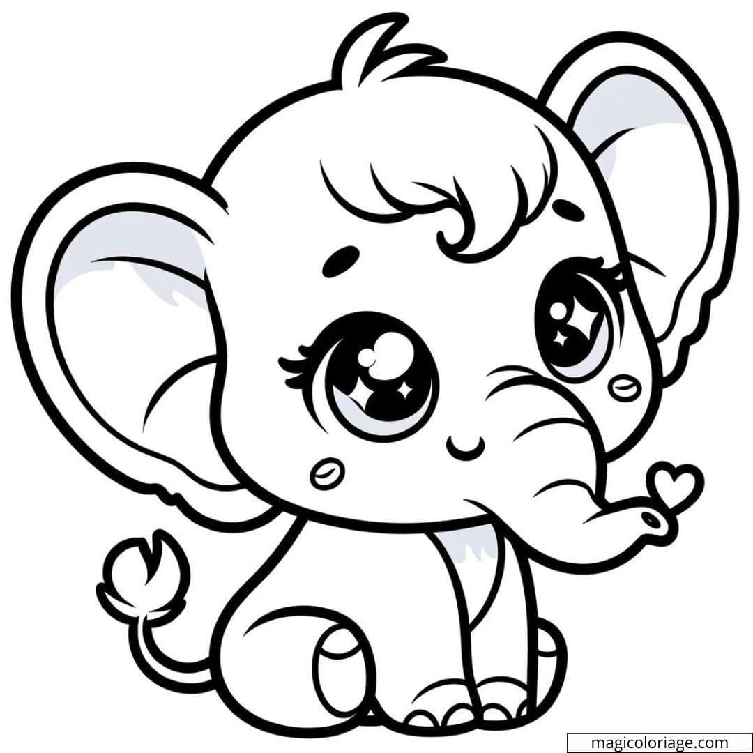 Coloriage de petit éléphant Disney Kawaii avec des oreilles géantes.